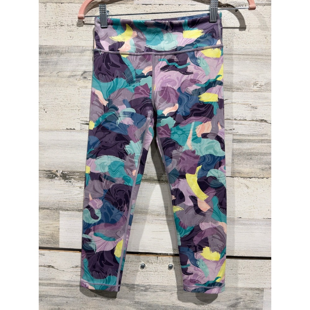 Athleta Girl Chit Chat Capri Girls L‎ 12 Purple Abstract Athletic Yoga EUC